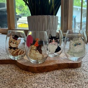 Pier 1 painted cat wine glasses